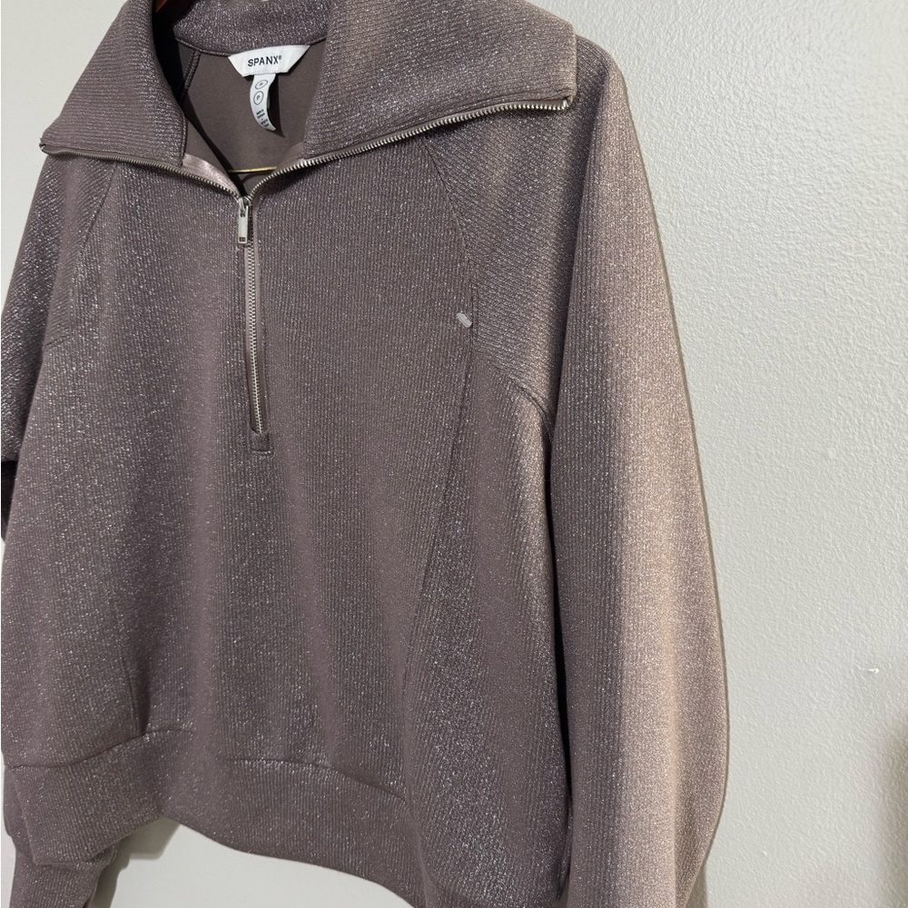 SPANX Shimmer Half-Zip Pullover - Dusty Mauve Size Small LIKE NEW - Picture 2 of 9